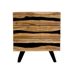 VOLSKA - Commode 3 Tiroirs en Acacia Massif et Métal Noir