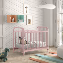 Chicago - Lit Bébé à Barreaux 60x120cm Hauteur Réglable Métal Poudré Rose