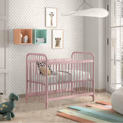 Chicago - Lit Bébé à Barreaux 60x120cm Hauteur Réglable Métal Poudré Rose