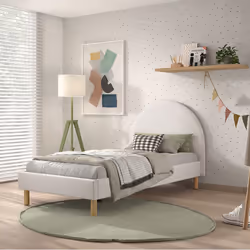 CONNIE - Lit 90x200cm Tête de Lit Demi-Lune Tissu Bouclé Blanc