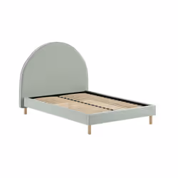 CONNIE - Pack Lit 140x200cm Tête Demi-Lune + 2 Poufs Tissu Bouclé Vert Olive