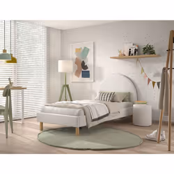 CONNIE - Pouf Rond 41cm Tissu Bouclé Blanc