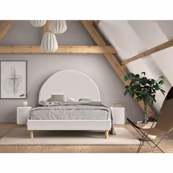 CONNIE - Pouf Rond 41cm Tissu Bouclé Blanc