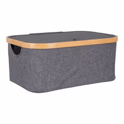 ANDREW - Bac de Rangement en Tissu Gris et Bambou avec Couvercle Petit Modèle