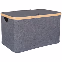 ANDREW - Bac de Rangement en Tissu Gris et Bambou avec Couvercle Grand Modèle