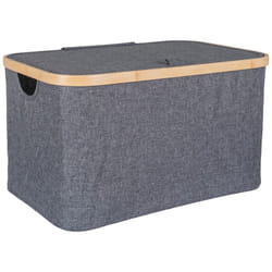 ANDREW - Bac de Rangement en Tissu Gris et Bambou avec Couvercle Grand Modèle