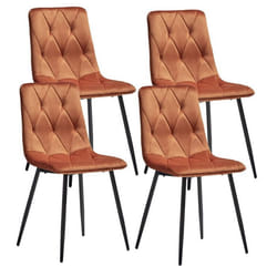 CARINE - Lot de 4 Chaises Capitonnées Orange Pieds Bois