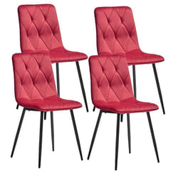CARINE - Lot de 4 Chaises Capitonnées Rouge Pieds Bois