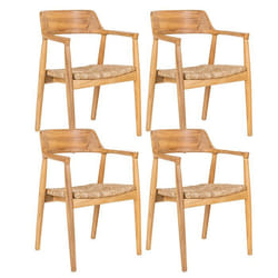 VANCOUVER - Lot de 4 Chaises en Bois de Sungai et Assise en Paille Naturelle