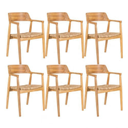VANCOUVER - Lot de 6 Chaises en Bois de Sungai et Assise en Paille Naturelle