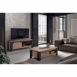 CLODIUS - Ensemble Salon Meuble TV et Table Basse Aspect Bois Finition Scarlet 1 Tiroir et 1 Niche