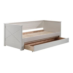 VIVIEN - Lit Extensible 90x200cm en Pin Laqué Blanc avec Tiroir