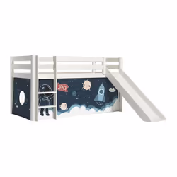 SLEEPY - Lit Mi-Haut Tobogan en Pin Laqué Blanc 90x200cm avec Housse Espace