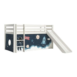 SLEEPY - Lit Mi-Haut Tobogan en Pin Laqué Blanc 90x200cm avec Housse Espace