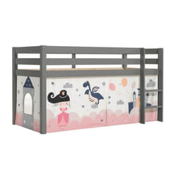 SLEEPY - Lit Mi-Haut en Pin Laqué Gris 90x200cm Housse Princesse