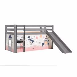 SLEEPY - Lit Mi-Haut Tobogan Laqué Gris 90x200cm Housse Princesse