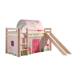 SLEEPY - Lit Mi-Haut Tobogan en Pin Naturel 90x200cm Housse et Tunnel Garden