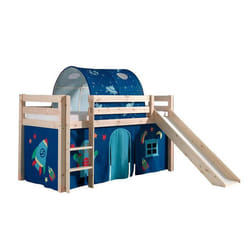 SLEEPY - Lit Mi-Haut Tobogan en Pin Naturel 90x200cm Housse et Tunnel Astro