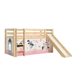 SLEEPY - Lit Mi-Haut Tobogan en Pin Naturel 90x200cm Housse Princesse
