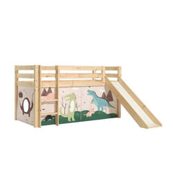 SLEEPY - Lit Mi-Haut Tobogan en Pin Naturel 90x200cm Housse Dino