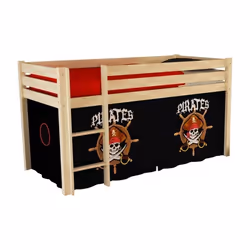 SLEEPY - Lit Mi-Haut en Pin Naturel 90x200cm Housse Pirates