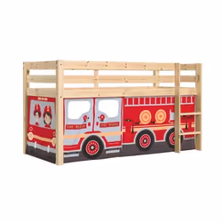 SLEEPY - Lit Mi-Haut en Pin Naturel 90x200cm Housse Pompiers