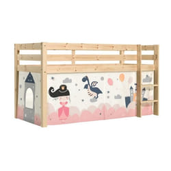 SLEEPY - Lit Mi-Haut en Pin Naturel 90x200cm Housse Princesse