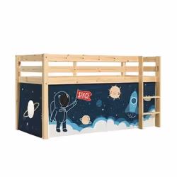 SLEEPY - Lit Mi-Haut en Pin Naturel 90x200cm Housse Espace