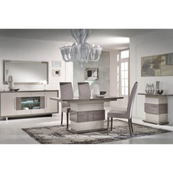 AUXANE - Pack Séjour Table Allongeable + Buffet 4P Led + Console Gris Metallisé et Mat