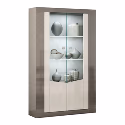 GONDOR - Vitrine 2 Portes Décor Bois Gris Veiné et Beige avec Leds
