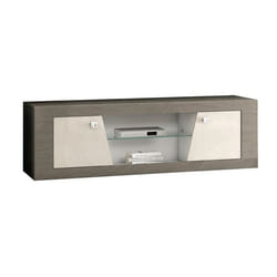 GONDOR - Meuble TV 2 Portes Décor Bois Gris Veiné et Beige