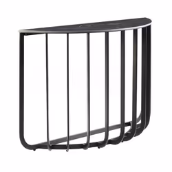 KLODIE - Console Demi-Lune Plateau Céramique Marbré Cadre Métal Gris Anthracite