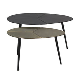 BRADLEY - Lot de 2 Tables Acier Finition Doré Antique et Noire