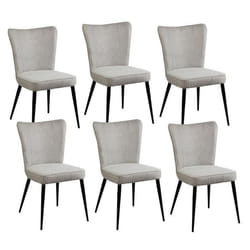 MAURINE - Lot de 6 Chaises Tissu Gris Clair Chiné Pieds Métal Noir Mat
