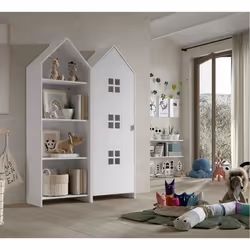 BEAUVILLE - Pack Bibliothèque + Armoire Cabane 1 Porte Blanche