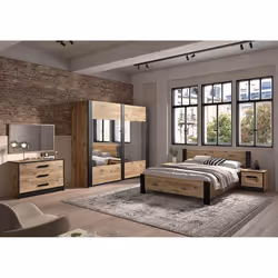 COPOLA - Chambre Complète Lit 140x200 + 2 Chevets + Armoire 2 Portes Coul. + Commode