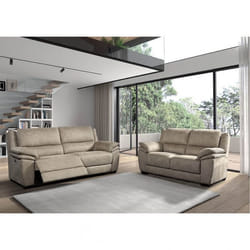 ASTIO - Canapé Relax Electrique 3 Places + Canapé 2 Places Fixe Tissu Beige