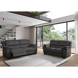 ASTIO - Canapé Relax Electrique 3 Places + Canapé 2 Places Fixe Tissu Gris Foncé