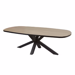 FRANK - Table Ovale 230cm Aspect Bois French Oak Piètement Etoile Métal Noir