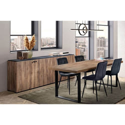 GLESS - Ensemble Séjour Buffet et Table 200cm Aspect Bois Finition Denver Piètement U Métal Noir