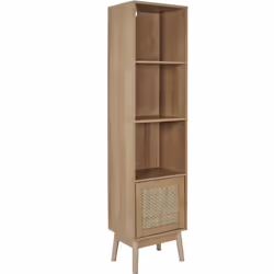 MAYA - Rangement Colonne 3 Etagères 1 Porte Effet Bois et Façades Rotin