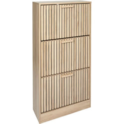 PAJAN - Meuble à Chaussures 3 Portes Basculantes Effet Bois avec Tasseaux