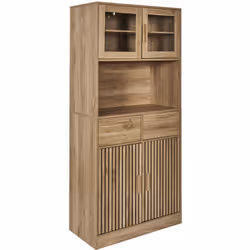 Buffet Vaisselier Multi-Rangement Effet Bois avec Tasseaux de la gamme Pajan. La tendance du moment : un style apaisant, orig ...