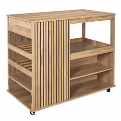 Ilot de Cuisine Multi-Rangement Effet Bois avec Tasseaux de la gamme Pajan. La tendance du moment : un style appaisant, origi ...