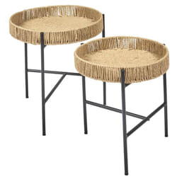 CORDY - Tables Gigogne en Métal Noir avec Plateaux Amovibles Façon Cordage