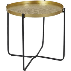 SYMBA - Table d'Appoint D50cm Plateau en Métal Doré Martelé Pieds en Métal Noir