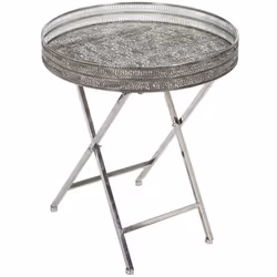 Table d'Appoint Décorative D48cm en Métal Argenté Pied Pliable de la gamme Samara. Cette petite table est très esthétique grâ ...