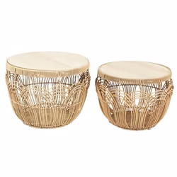 JAYA - Lot de 2 Tables en Rotin Synthétique et Plateau MDF Imitation Bambou