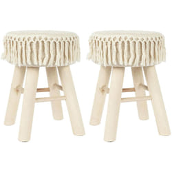 NELYA - Lot de 2 Tabourets Assise Décorative en Tissu Pieds en Pin Naturel