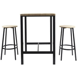 CORTEZ - Ensemble Table Haute et 2 Tabourets en MDF et Pieds Métal Noir